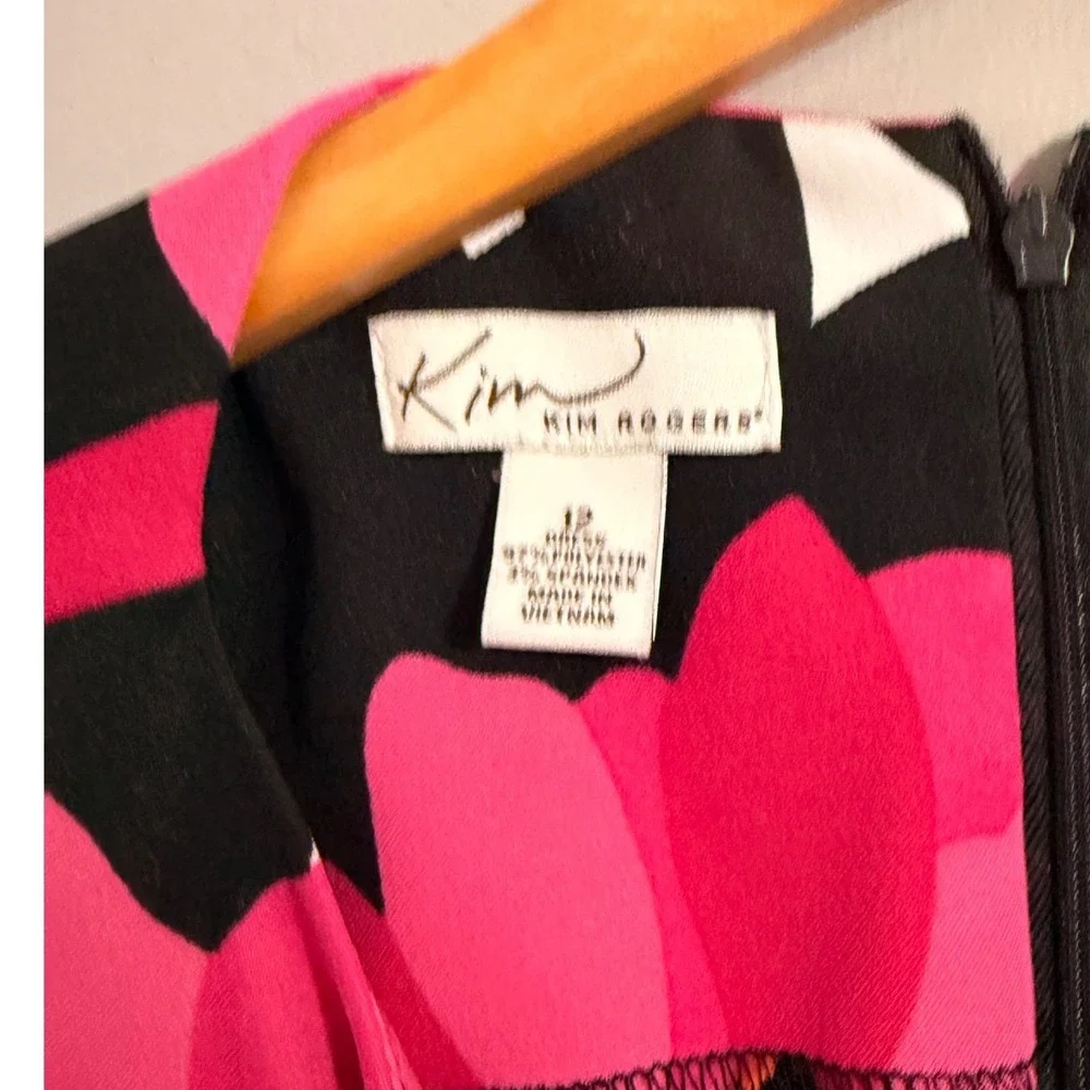 Kim Rogers Petite Sleeveless Floral Dress Pink Black White Size 12 - Picture 5 of 5